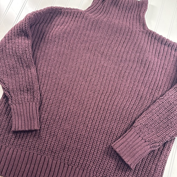 Aerie Sweater Womens Size S Plum Mock Neck Wool Blend Chunky Knit Oversized - Picture 2 of 4